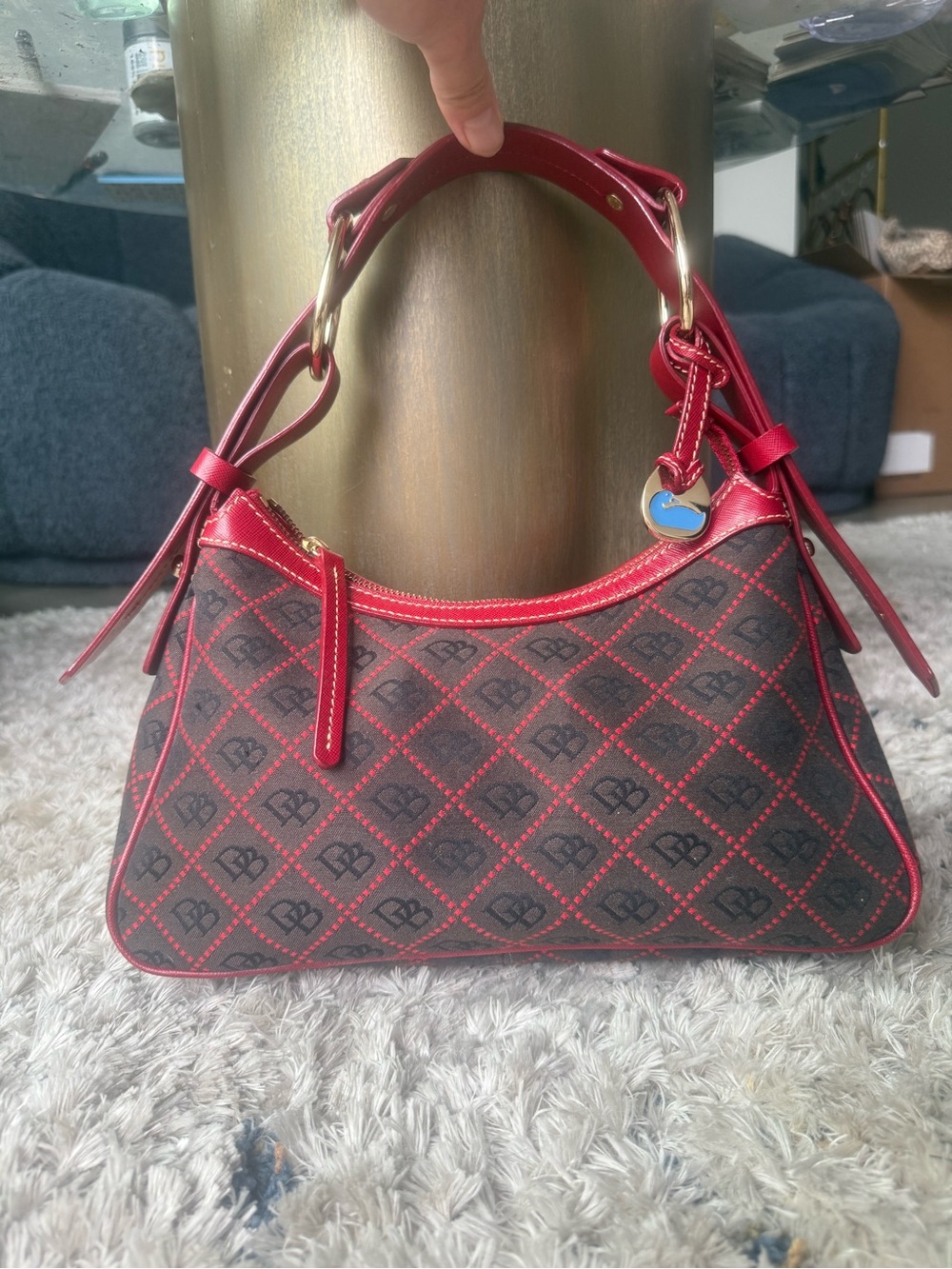 DOONEY & BOURKE VINTAGE BLACK & RED MONOGRAM SHOULDER BAG